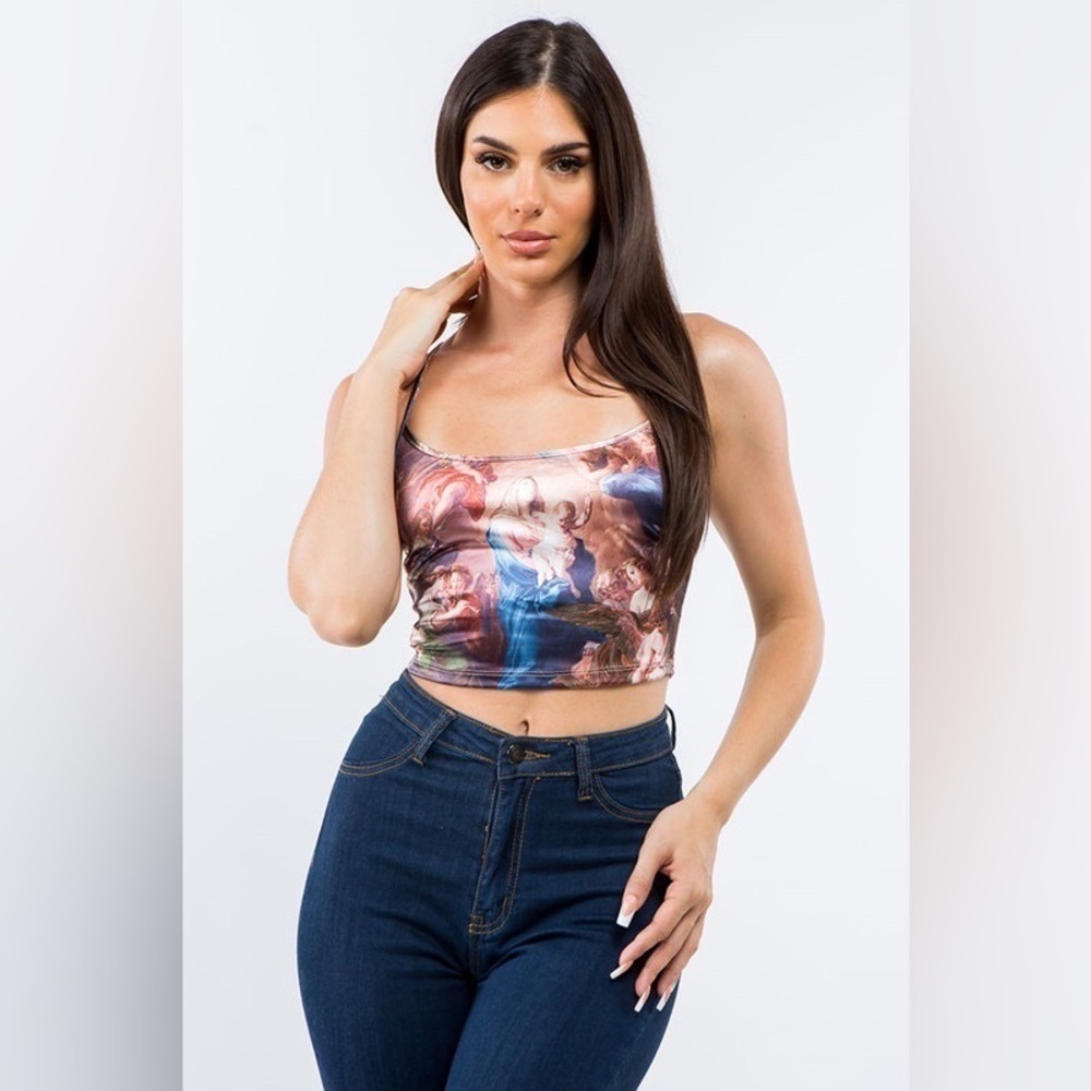 Women’s Bear Dance Baroque Printed Satin Tube Tank Cropped Top
